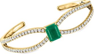 Ross-Simons Emerald and White Topaz Cuff Bracelet in 18kt Gold Over Sterling