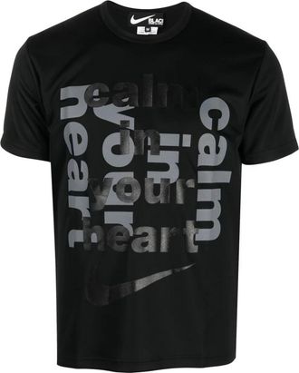 Comme Des Garçons T-Shirts, male, Black, S, Slogan-print Swoosh T-shirt