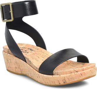 Kork-ease Mullica Ankle Strap Platform Wedge Sandal in Black Leather at Nordstrom Rack, Size 6
