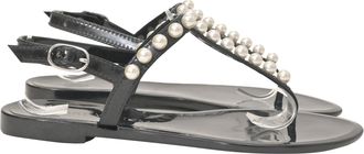 Stuart Weitzman Goldie Faux-Pearl-Embellished Jelly Sandals in Black Rubber