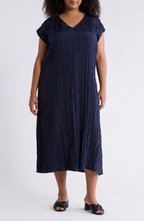 Eileen Fisher Cap Sleeve Silk Midi Dress in Ink at Nordstrom, Size 3 X