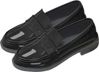 Generic Black Ladies Fashion Trendy Solid Color British Inspired Loafers Thick Heel for Outdoor Activities in Cool Seasons