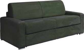 Vente-Unique Sof&aacute; cama de 4 plazas de apertura r&aacute;pida de pana verde - Somier de l&aacute;minas anchas de 160 cm - Colch&oacute;n de 14 cm CALITO