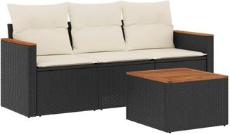 vidaXL Juego De Sof&aacute;s Jard&iacute;n 4 Pzas Con Cojines Rat&aacute;n Sint&eacute;tico Negro Vidaxl