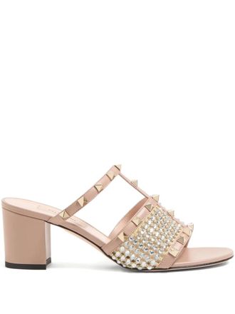 Valentino Garavani Rockstud embroidered sandals - Neutrals