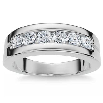 Pompeii3 Mens 5/8Ct Diamond 6-Stone Polished Wedding Ring Lab Grown 10k Gold