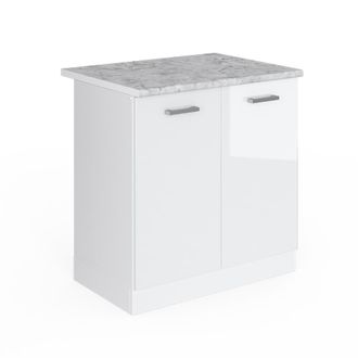 Vicco Armario Bajo Para Fregadero R-line, Blanco Alto Brillo, 80 Cm, Et M&aacute;rmol