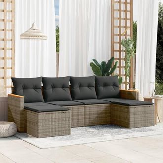 vidaXL Set De Muebles De Jard&iacute;n 6 Pzas Y Cojines Rat&aacute;n Sint&eacute;tico Gris Vidaxl