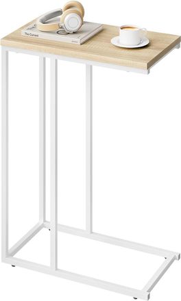 Woltu Woltu - Mesa Auxiliar Mesa De Centro Mesita De Noche Mesa Port&aacute;til Marco De Metal Tablero De Madera Roble Brillante 45x25x63.5cm