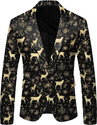 Generic Christmas Suit Jacket for Men Xmas Tree Print Blazer Slim Fit Long Sleeve Lapel Neck Jacket Holiday Party Casual Outwear Tops Blazer Jacket Fashion Ch