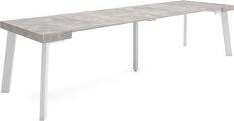 Skraut Home Mesa Consola Extensible, Mesa Comedor Plegable, 300, Para 14 Comensales, Patas De Madera, Estilo Moderno, Gris Cemento - Skraut Home