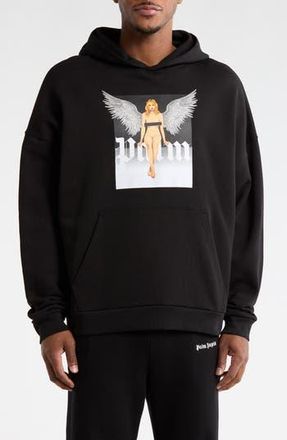 Palm Angels Angel Graphic Hoodie in Black/white at Nordstrom Rack, Size Xxx-Large