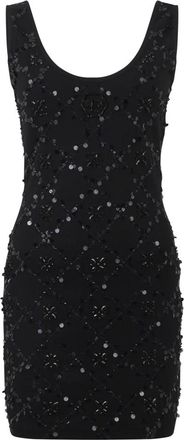 Philipp Plein Mini Tank Jurk Rhomb Bloemen Strass - Dames - Feestkleedjes - Zwart - M - Kleedjes