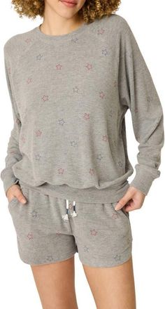 PJ Salvage Red, White & Woof Star Print Lounge Sweatshirt in Dark Grey at Nordstrom, Size X-Large