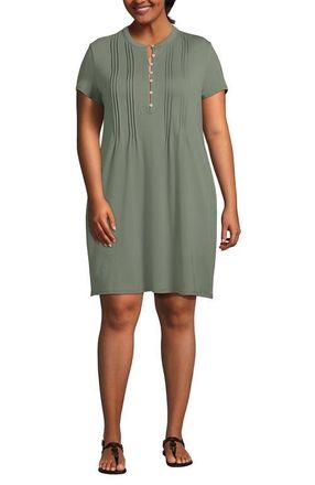 Lands End Cotton Modal Pintuck Short Sleeve Dress in Sage at Nordstrom, Size 2X
