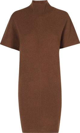 Federica Tosi Brown High Neck Ribbed Trim Wool-Blend Mini Dress
