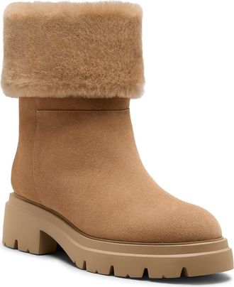Stuart Weitzman Hudson Genuine Shearling Cuff Bootie in New Camel at Nordstrom, Size 9.5