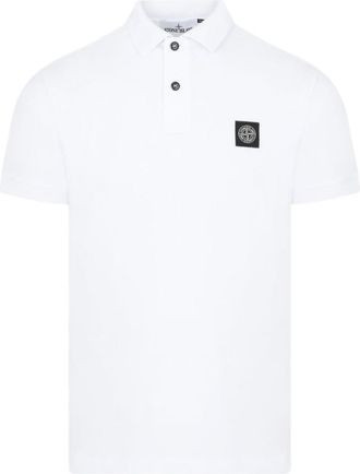 Stone Island White Solid Shirt Collar Polo