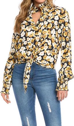 Karen Kane Fiona Floral Tie Front Top In Black, White And Gold