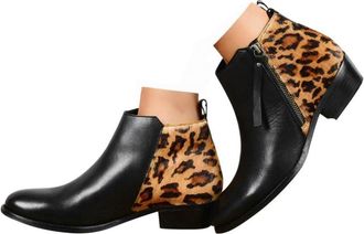 Generic Ladies Ankle Boots Ladies Cowboy Boots Fashion Chunky Heel Winter Ankle Booties Cowboy Boot with Back Zipper Fall Winter PU Leather Western Short Boot