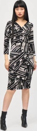 Joseph Ribkoff Abstract Stripe Faux Wrap Sheath Dress In Black/multi