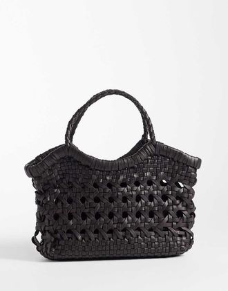 Asos Borsa a tracolla in pelle color cioccolato con manici intrecciati-Marrone