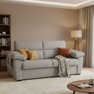 Dmora Sof&aacute; Cama De 3 Plazas Pacecos, Desenfundable, Con Almacenamiento Made In Italy, Lavable, 225x95 Cm Beige