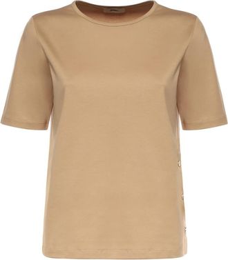 Herno Cotton Jersey T-Shirt met Splitjes - Dames - T-shirts - Bruin - M - Katoen - Tops