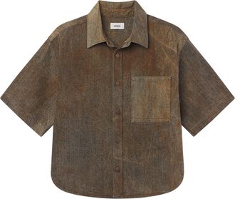 A Gold E Boxy Cropped Shirt with Classic Collar