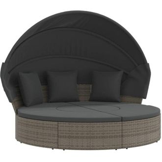 vidaXL Tumbona Cama De Jard&iacute;n Con Capota Y Cojines Rat&aacute;n Pe Gris Vidaxl