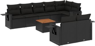 vidaXL Set De Sof&aacute;s De Jard&iacute;n 8 Piezas Y Cojines Rat&aacute;n Sint&eacute;tico Negro Vidaxl