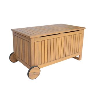 Sweeek Cofre de jard&iacute;n de madera de acacia con ruedas, 119l, teck