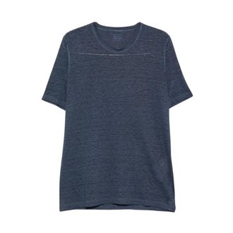 120% Lino 120% Lino, T-Shirts, male, Blue, Size: 2XL Crew Neck T-shirt