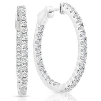Pompeii3 1 1/2 ct Diamond Inside Outside Hoops Vault Lock 1 Tall 14k White Gold