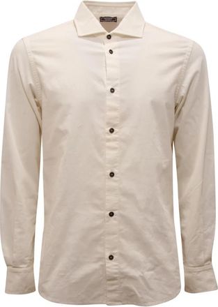 PESERICO Camicia Velluto Velvet Shirt - Heren - Zakelijke Overhemden - Wit - S - Katoen - Overhemden
