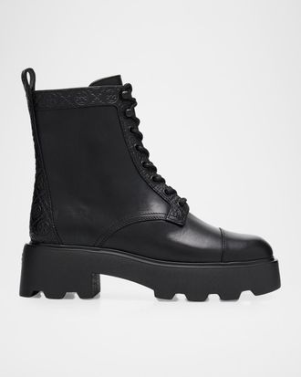 Tory Burch T Monogram Leather Lace-Up Ankle Boots