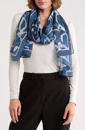 Calvin Klein Floral Chiffon Scarf in Indigo at Nordstrom Rack