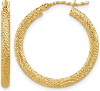 Diamond2Deal 14K Yellow Gold Textured Round Hoop Earrings 24.75 mm