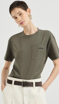 Brunello Cucinelli Cotton jersey T-shirt with shiny tab in Origano at Nordstrom, Size Xxx-Large