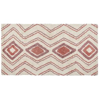 Beliani Alfombra De Algod&oacute;n Beige Rosa Rojo 80 X 150 Cm Hecho A Mano Geom&eacute;trico Kastamonu