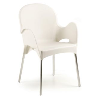 Dmora Silla De Exterior Vashti, Una Silla, Apilable Made In Italy, Con Brazos, Beige