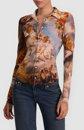 Alice & Olivia Jade Mesh Button-Up Shirt in Renaissance Fair at Nordstrom, Size X-Small