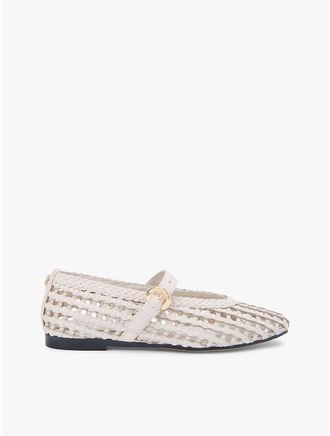 Tommy Hilfiger Womens Woven Leather Mix Mary Jane Flat - White - US 6.5 / EU 37