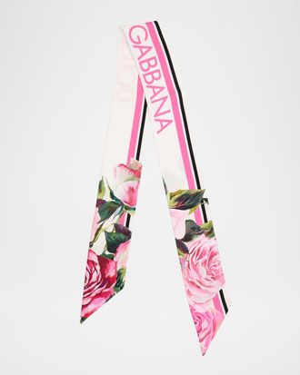 Dolce & Gabbana Skinny Floral Silk Twill Scarf