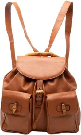 Gucci Pre-owned Vintage Bamboo Rugzak - Dames - Vintage Rugzakken - Bruin - ONE Size - Leer - Vintage