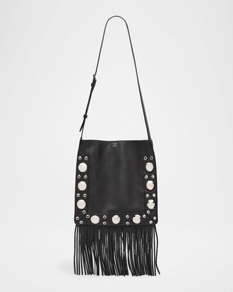 Valentino Garavani Mens Nellcote Grainy Calfskin Fringe Shoulder Bag