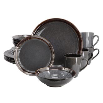 Gibson Home Priya 16 Piece Stoneware Reactive Glaze Dinnerware Set in Grey