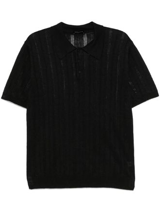 Roberto Collina openwork-knit polo shirt - Black
