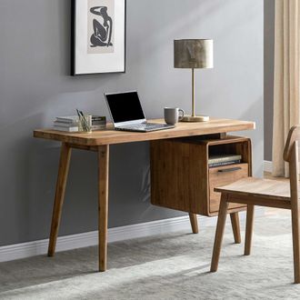 Castlery Wooden Desk with Monitor Stand - Brown | Seb for Home Office