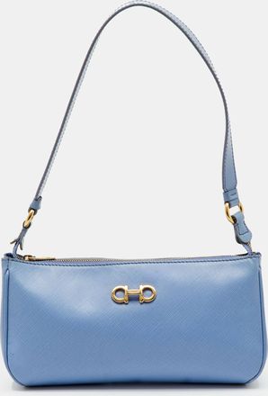 Ferragamo Blue Saffiano Leather Gancini Shoulder Bag
